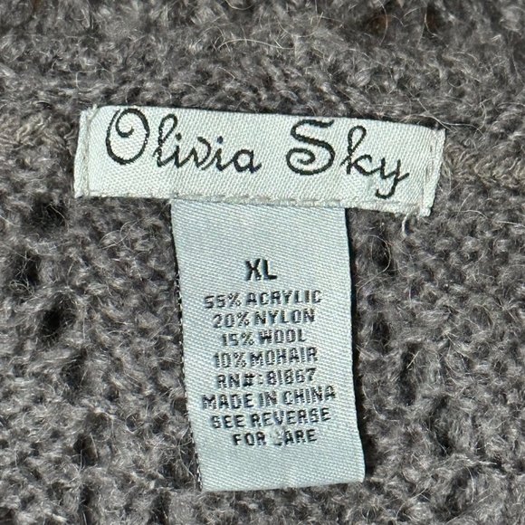 Olivia Sky women’s size XL gray open weave long bell sleeve v neck sweater - Picture 5 of 7